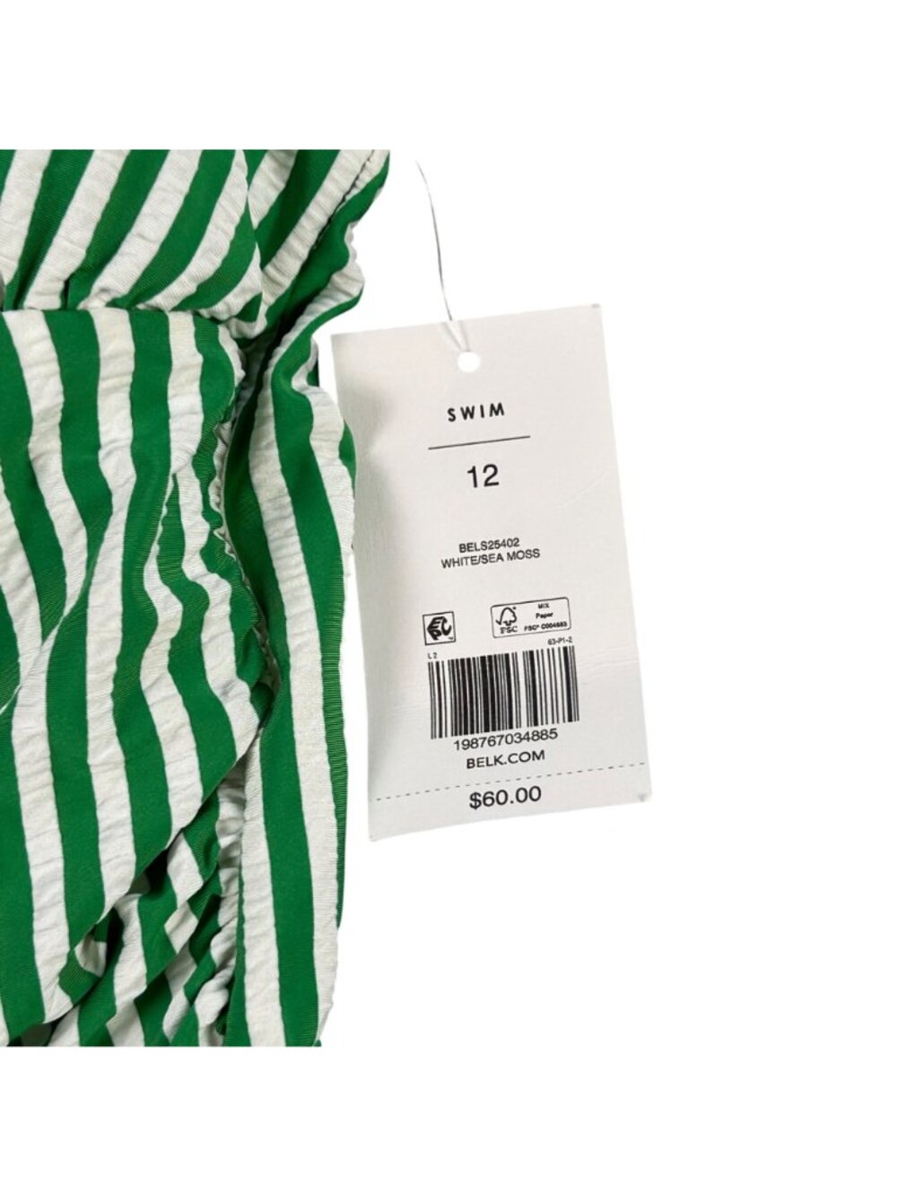 NEW Crown & Ivy Striped Halter Tankini Set Sz 12 Swimsuit Green & White Striped - Picture 3 of 9